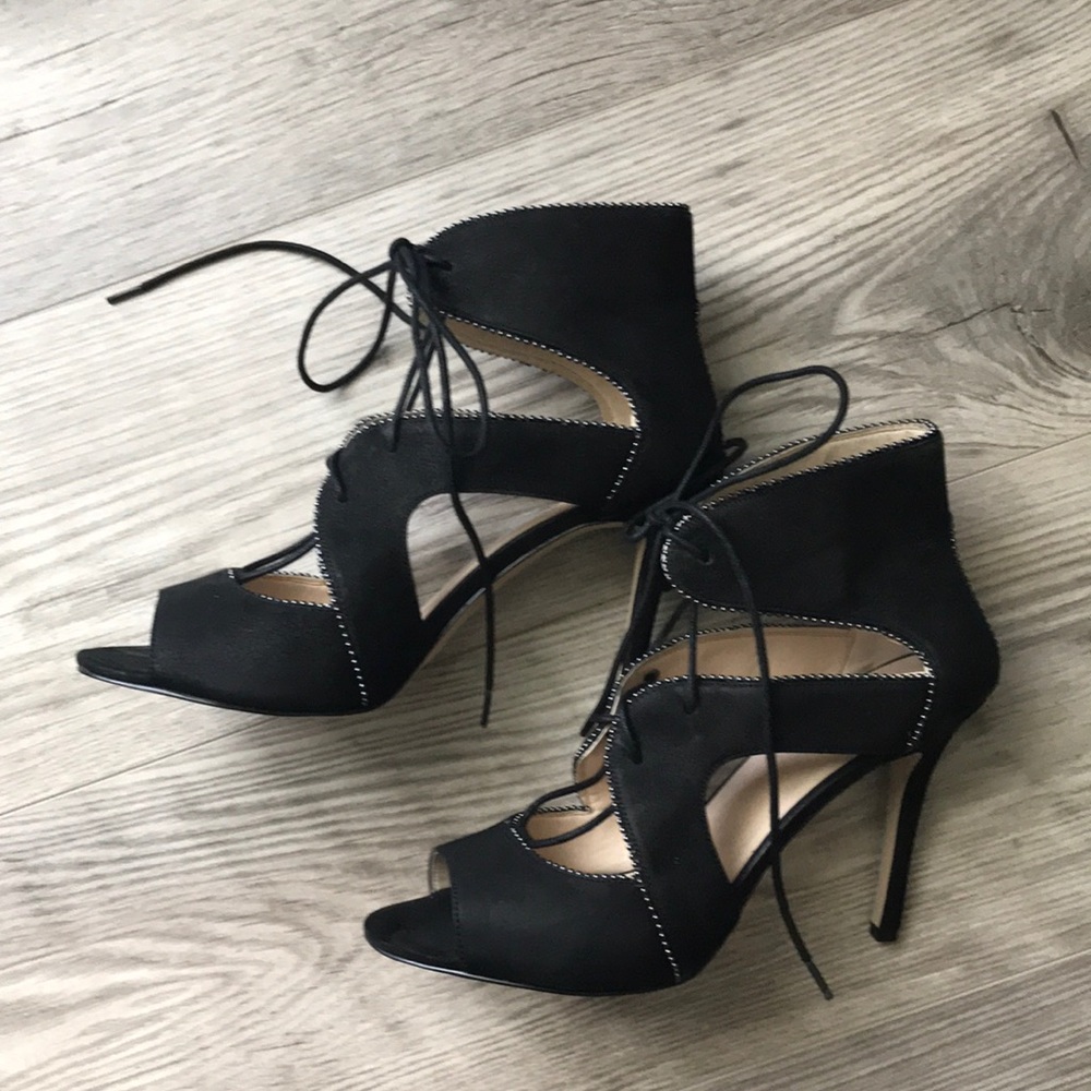 Gorgeous black suede lace-up booties